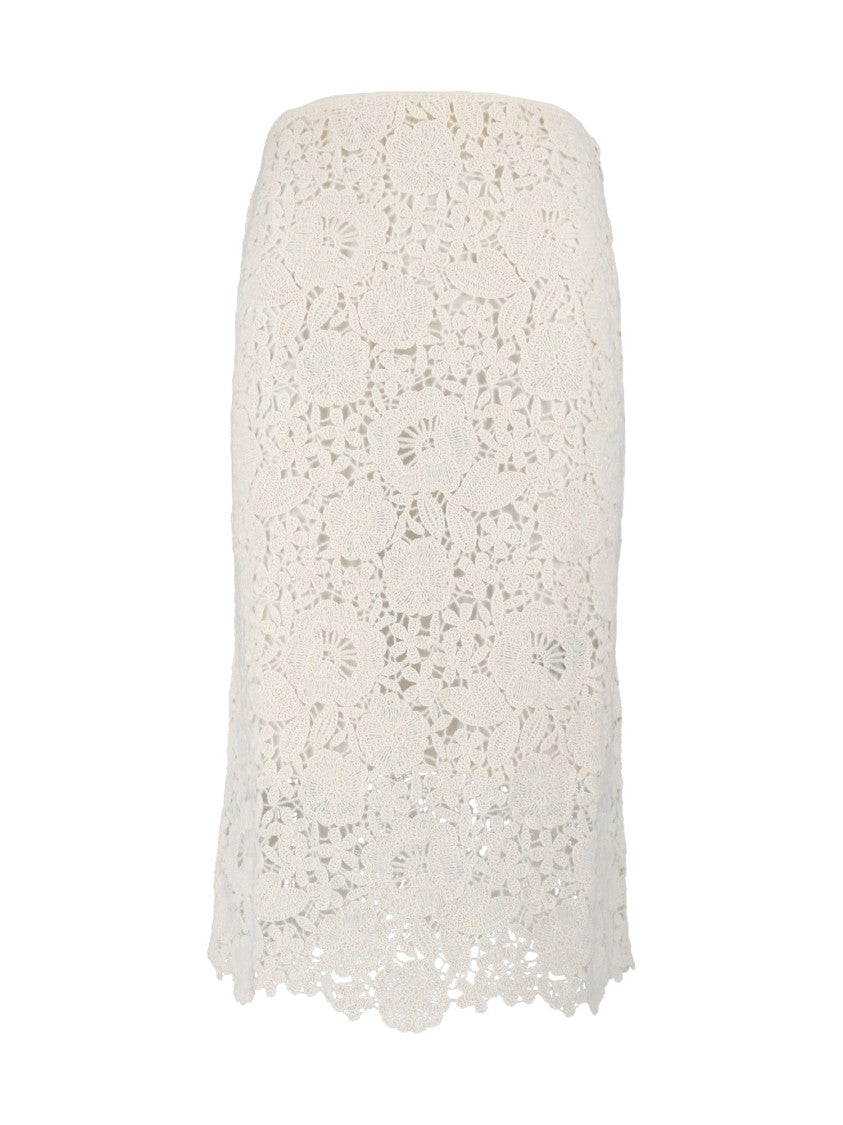 Ermanno Scervino Floral Lace Overlay Scalloped Hemline Midi Skirt