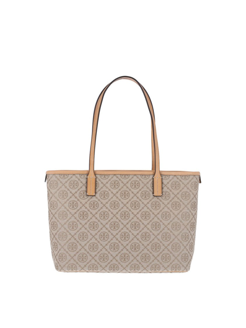 Tory Burch White T Monogram Canvas Tote Bag
