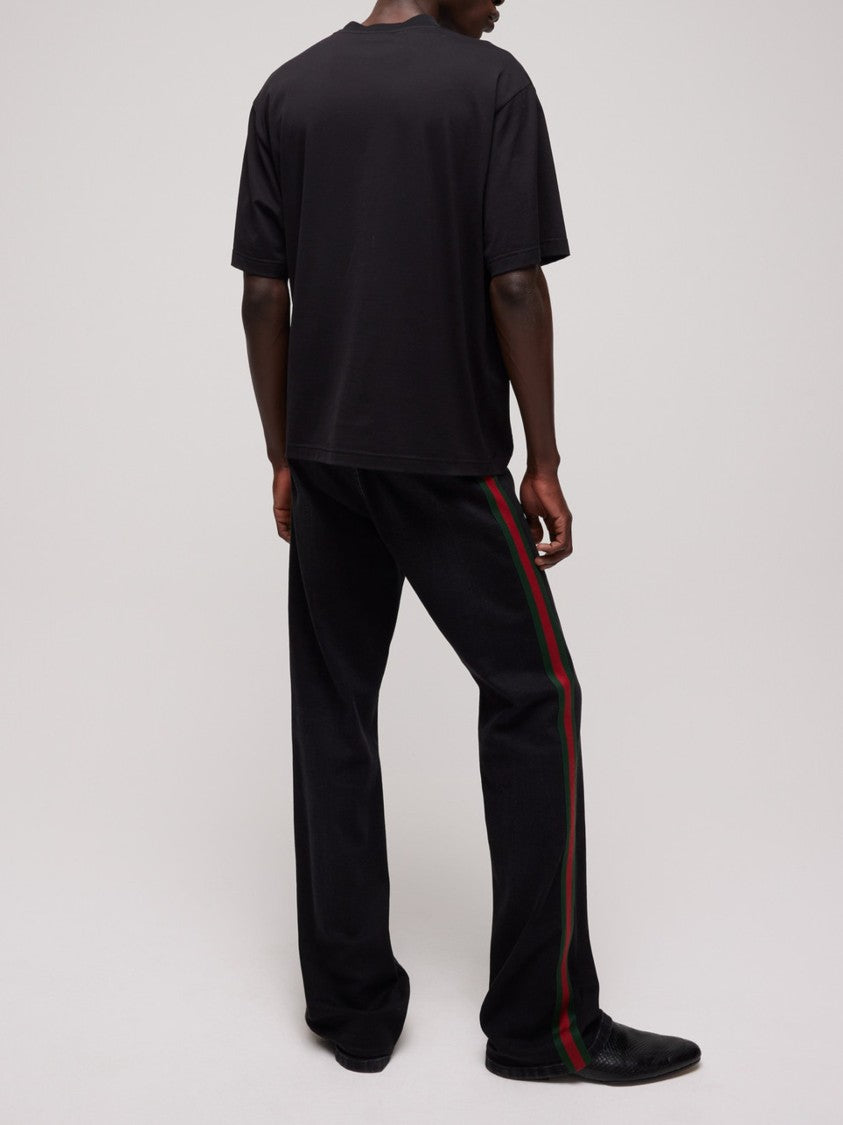 Gucci Vertical Stripe Emblem Short-Sleeve T-Shirt - Black