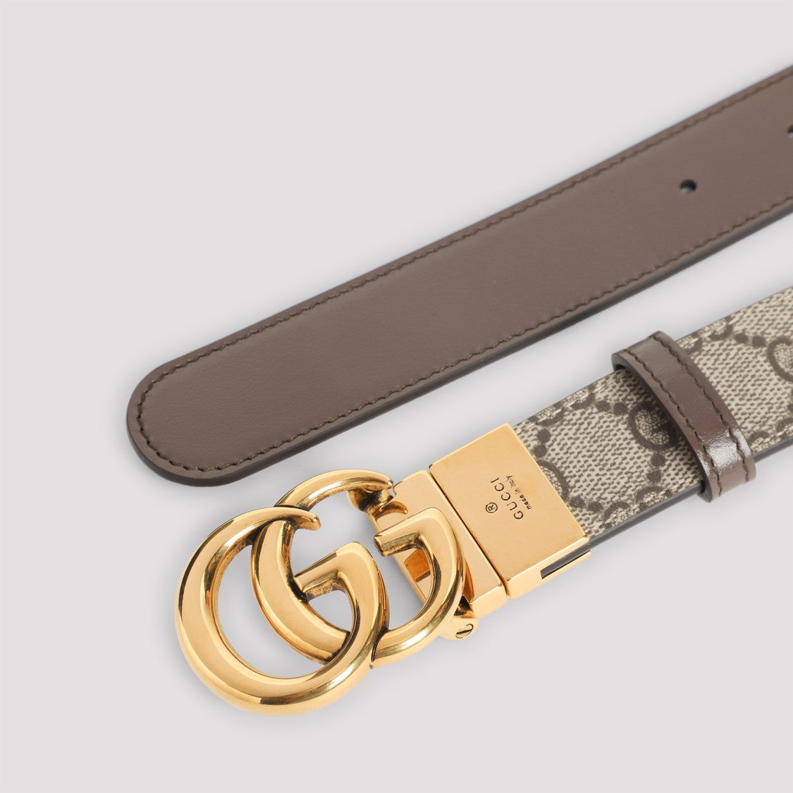 Gucci Reversible Gg Supreme Belt With Golden-Toned Buckle