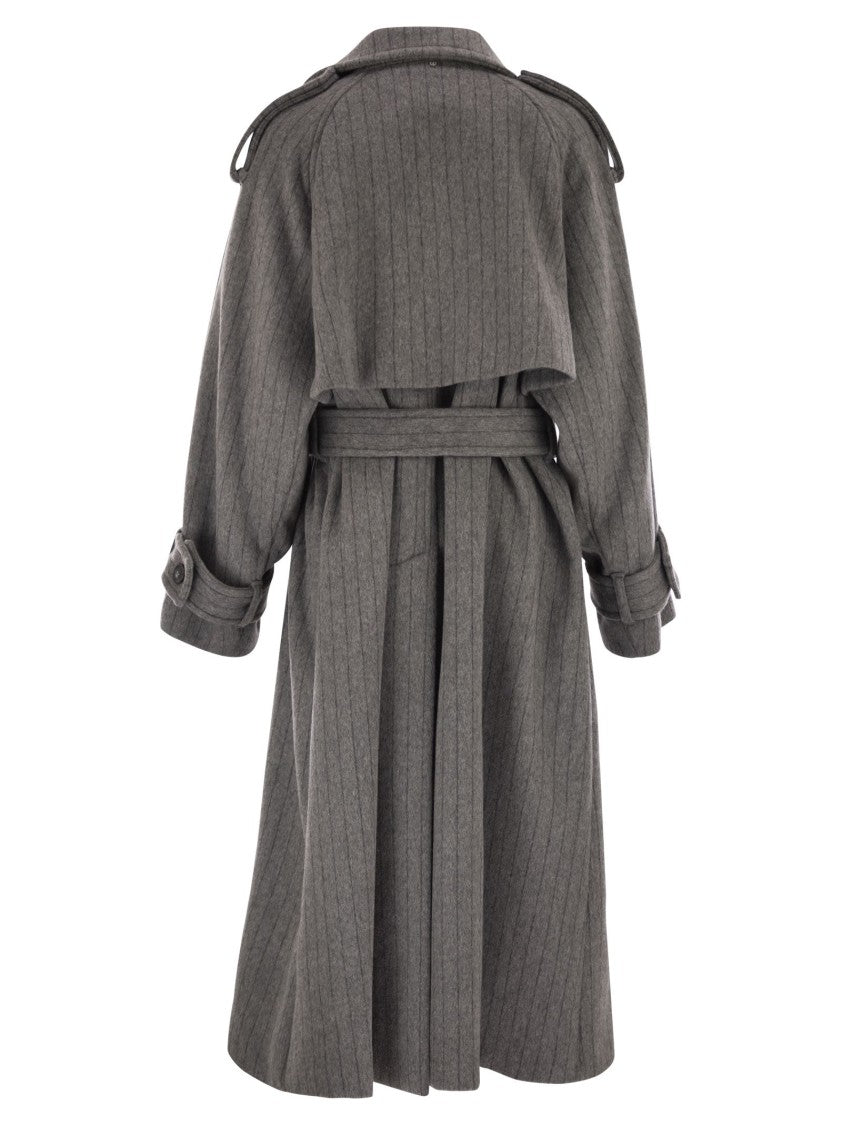 Sportmax Arold1234 - Pure Wool Pinstriped Trench Coat