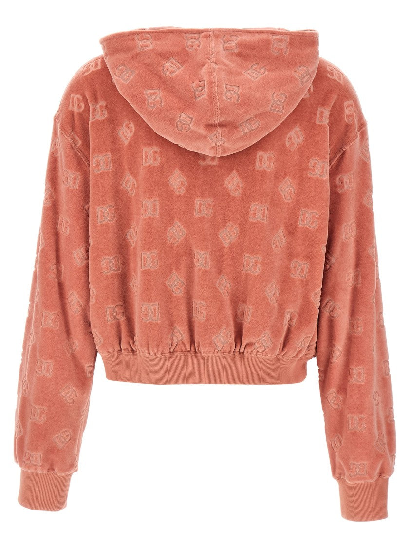 Dolce & Gabbana Chenille Hoodie With Dg Jacquard Logo