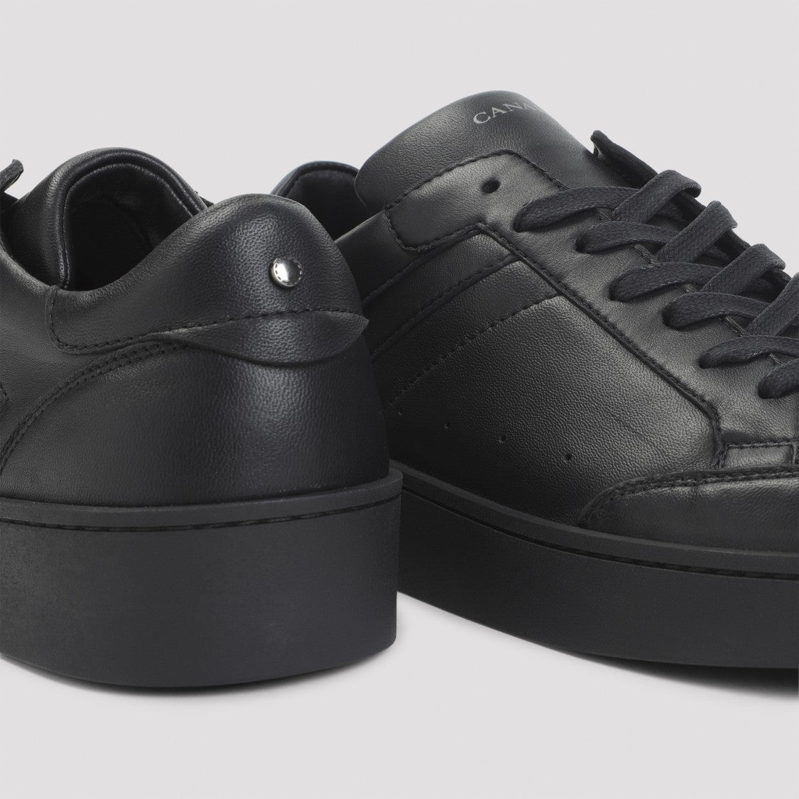 Canali Black Ovine Leather Sneakers With Rubber Sole