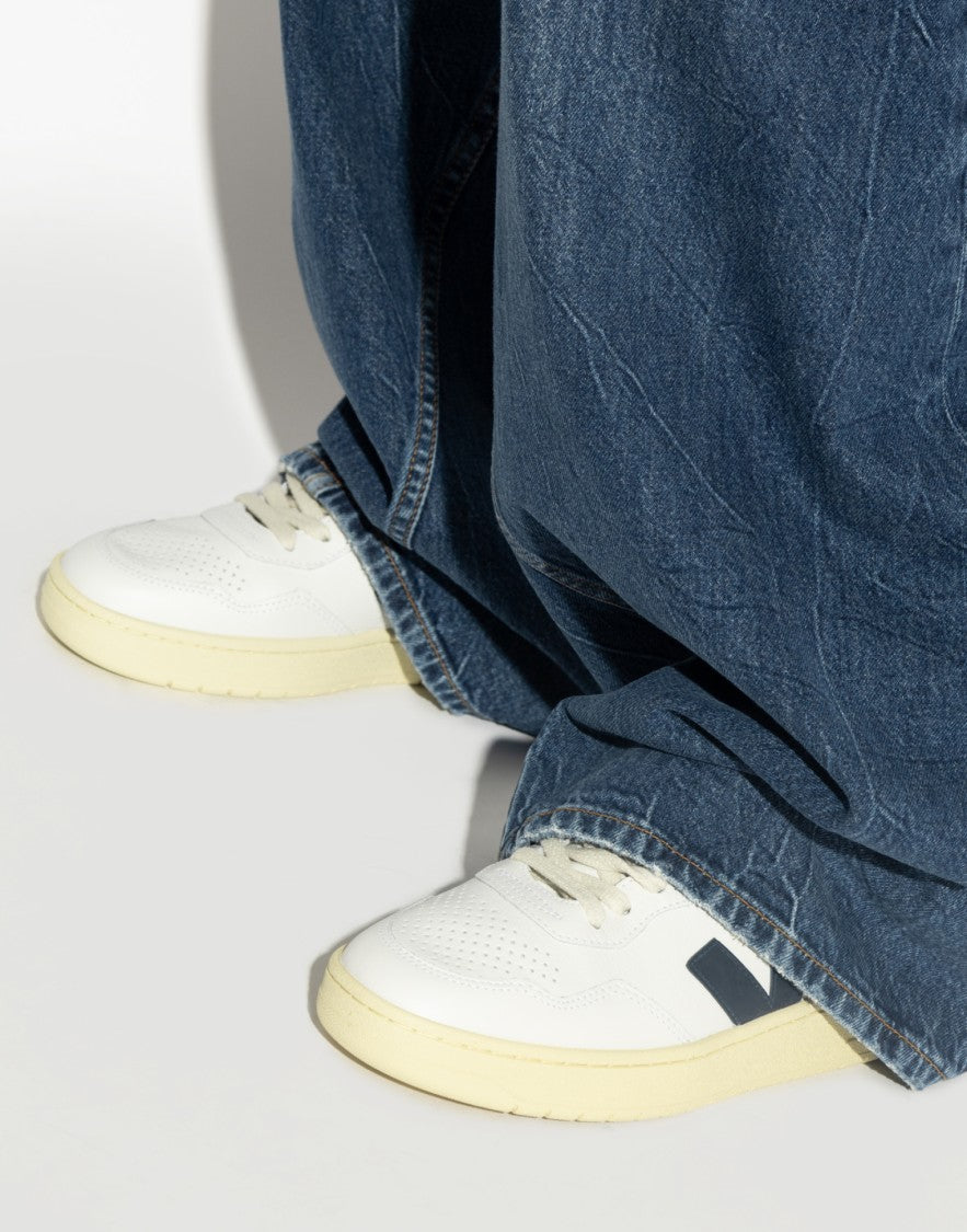 Veja White V-90 O.T. Logo Accents Leather Sneakers