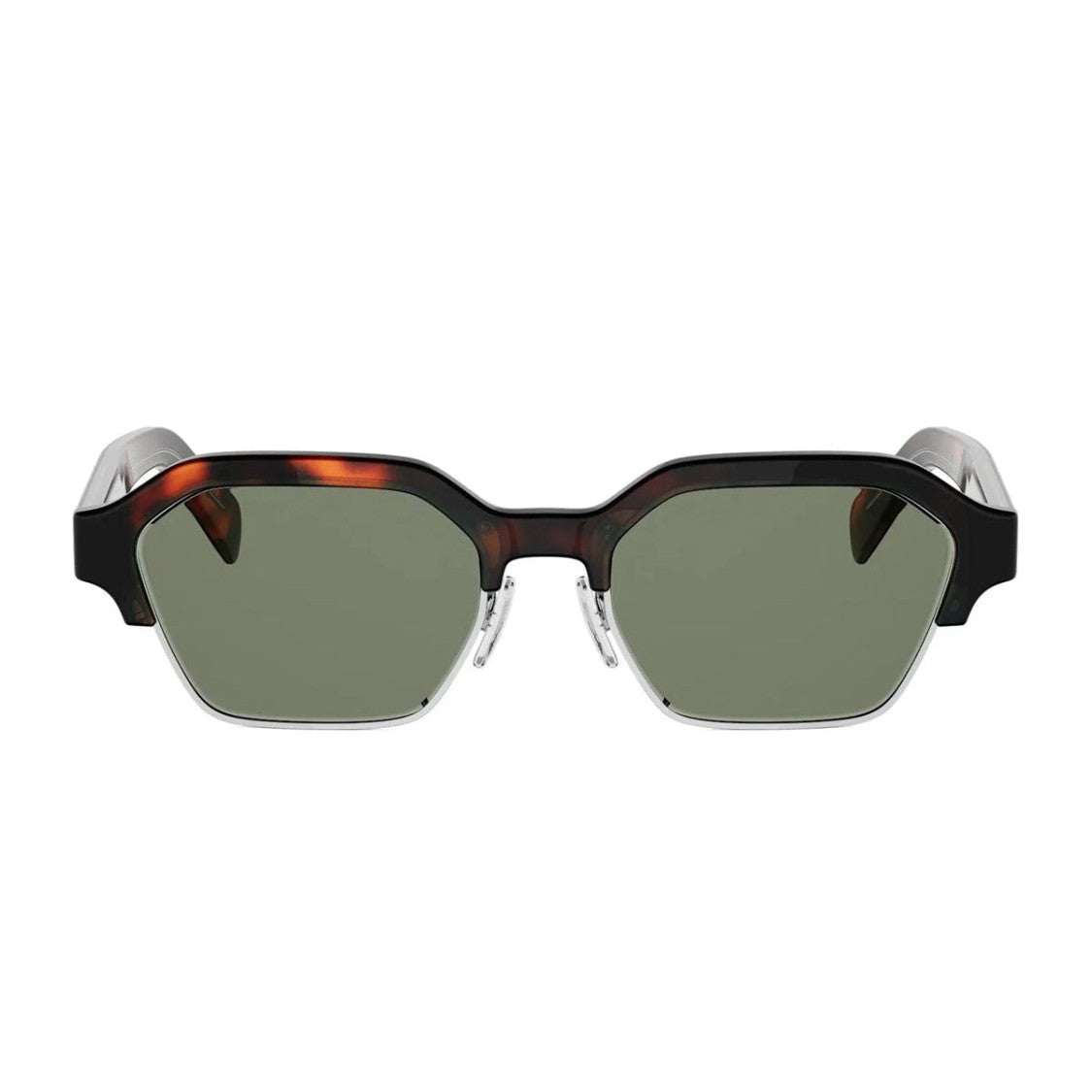 Celine Geometric Havana Sunglasses With Green Lenses