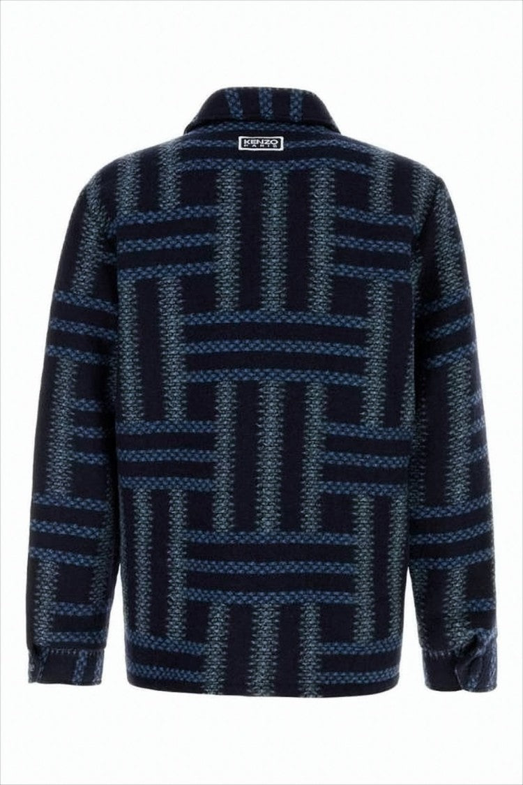 Kenzo Geometric Pattern Wool Jacket With Classic Collar