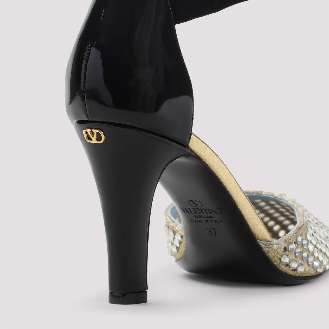 Valentino Garavani Pointed Toe Crystal-Adorned Heels With Spiraling Ankle Strap