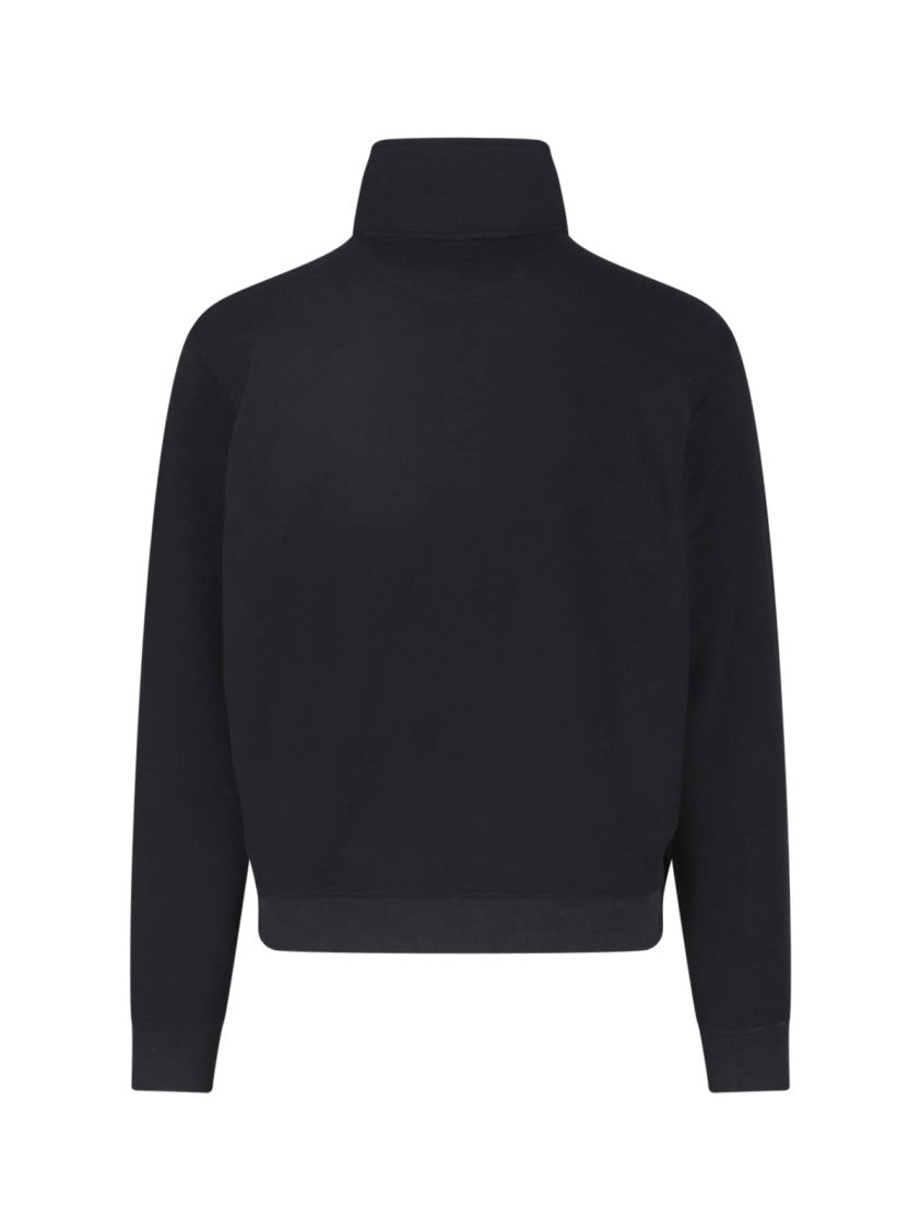 Burberry High Collar Half-Zip Black Cotton Sweatshirt With Knight Motif