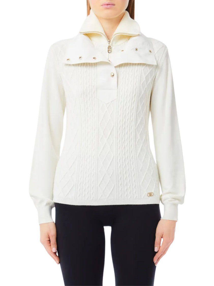 Liu Jo Cable Knit Sweater With Half-Fastening Collar