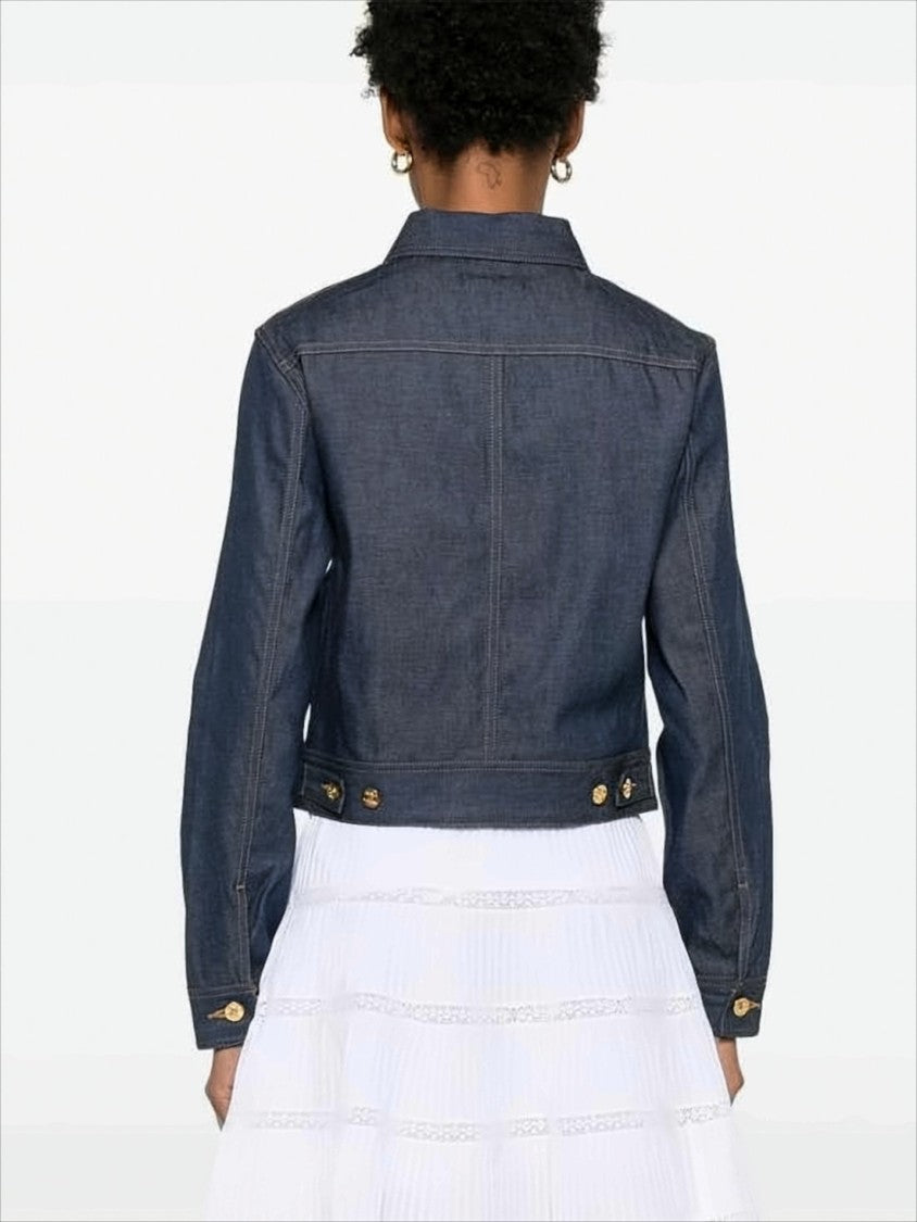 Celine Cropped Denim Jacket With Classic Collar And Gold-Tone Details