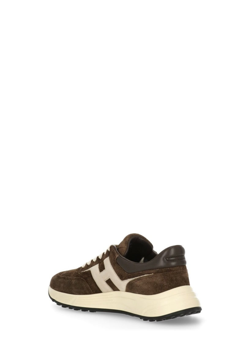 Hogan Brown Imprinted Logo Suede Low-Top Sneakers