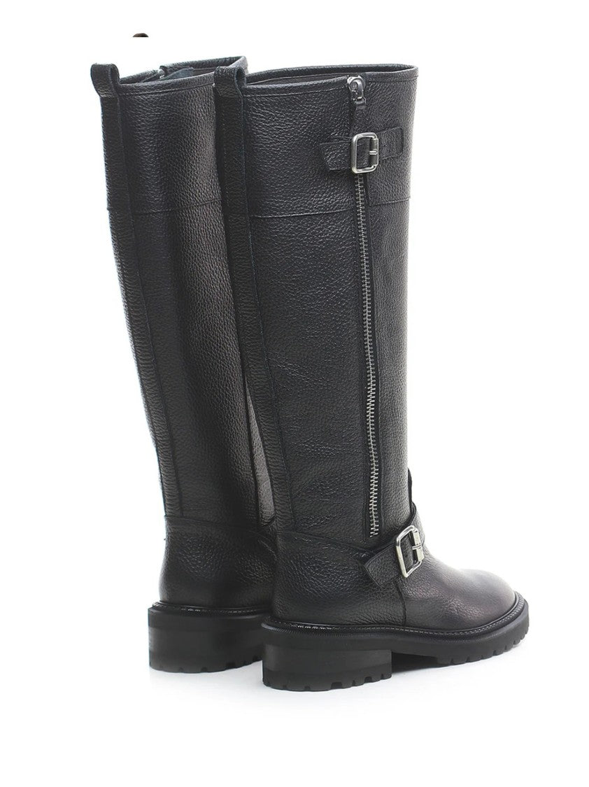 Via Roma 15 Tall Biker Boots With Central Zip And Adjustable Straps
