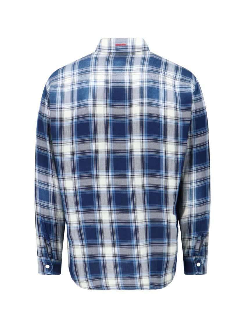 Dsquared2 Vintage Blue Plaid Shirt With Crystal Accents And Classic Collar