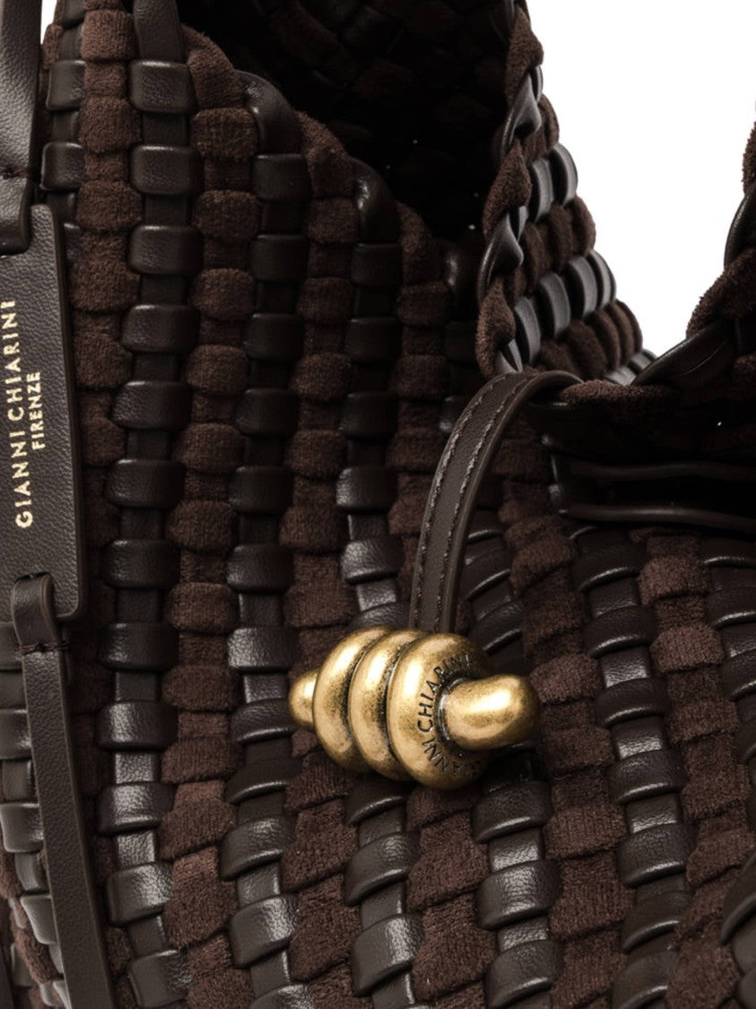 Gianni Chiarini Textured Dark Brown Woven Shoulder Bag With Braided Handle