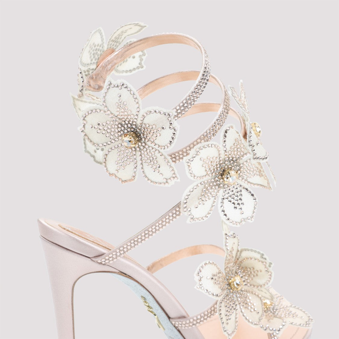 René Caovilla Leather Peach Flower Sandals