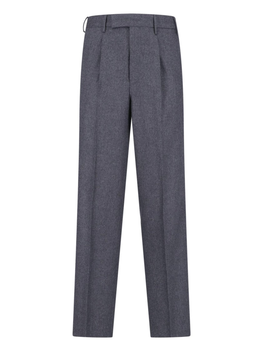 Pt Torino Grey Straight-Leg Virgin Wool-Cashmere Trousers