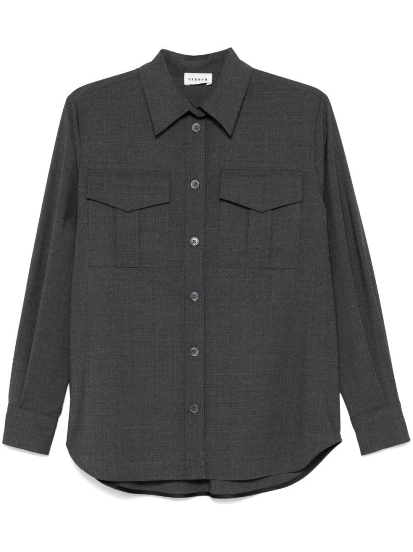 Parosh Structured Anthracite Stretch Wool Shirt
