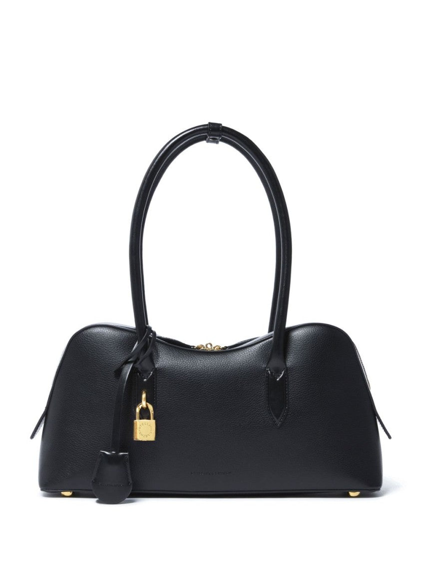 Stella Mccartney Sleek Black Handbag With Gold-Tone Hardware And Padlock Detail