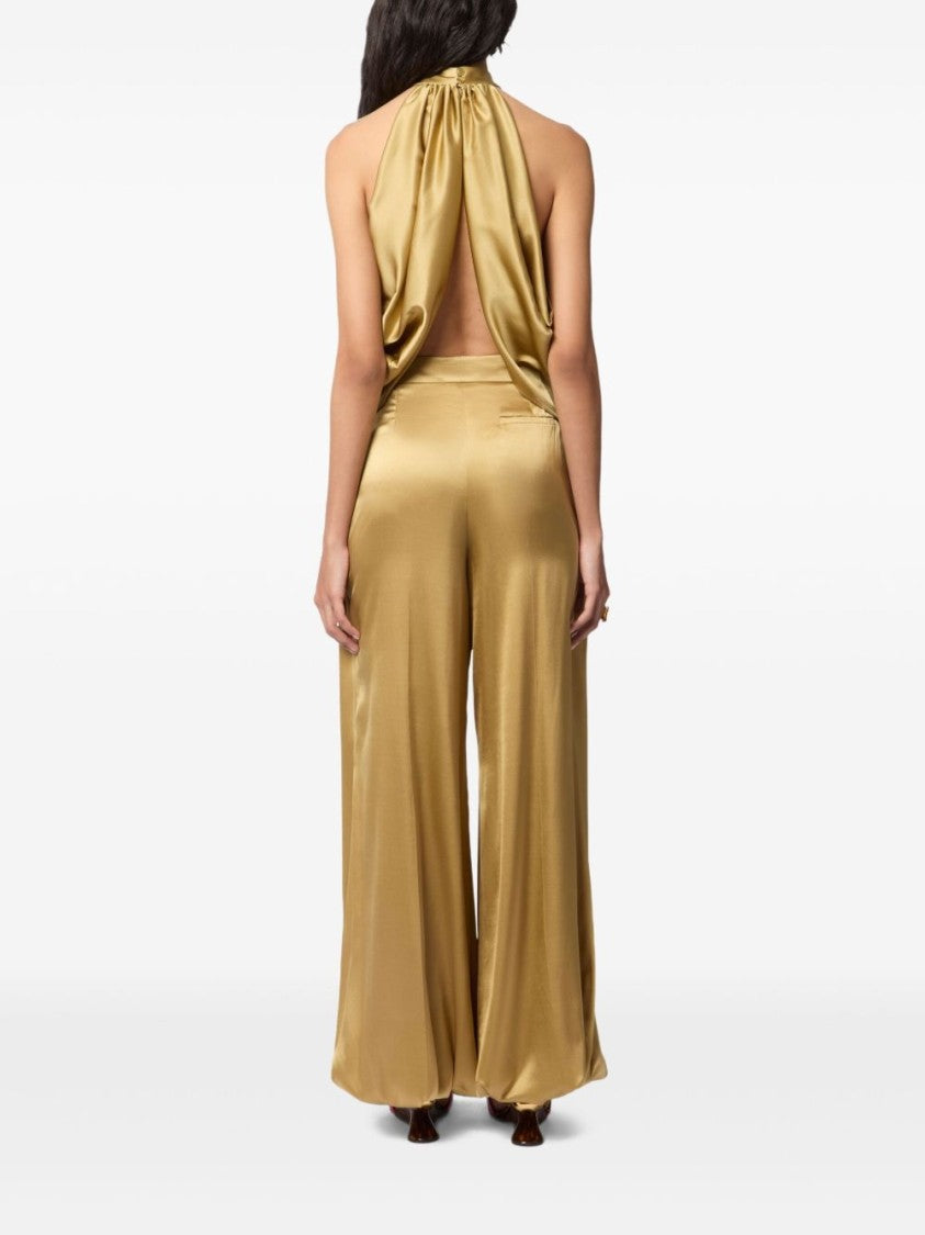 Nina Ricci Gold-Tone Silk Halterneck Top