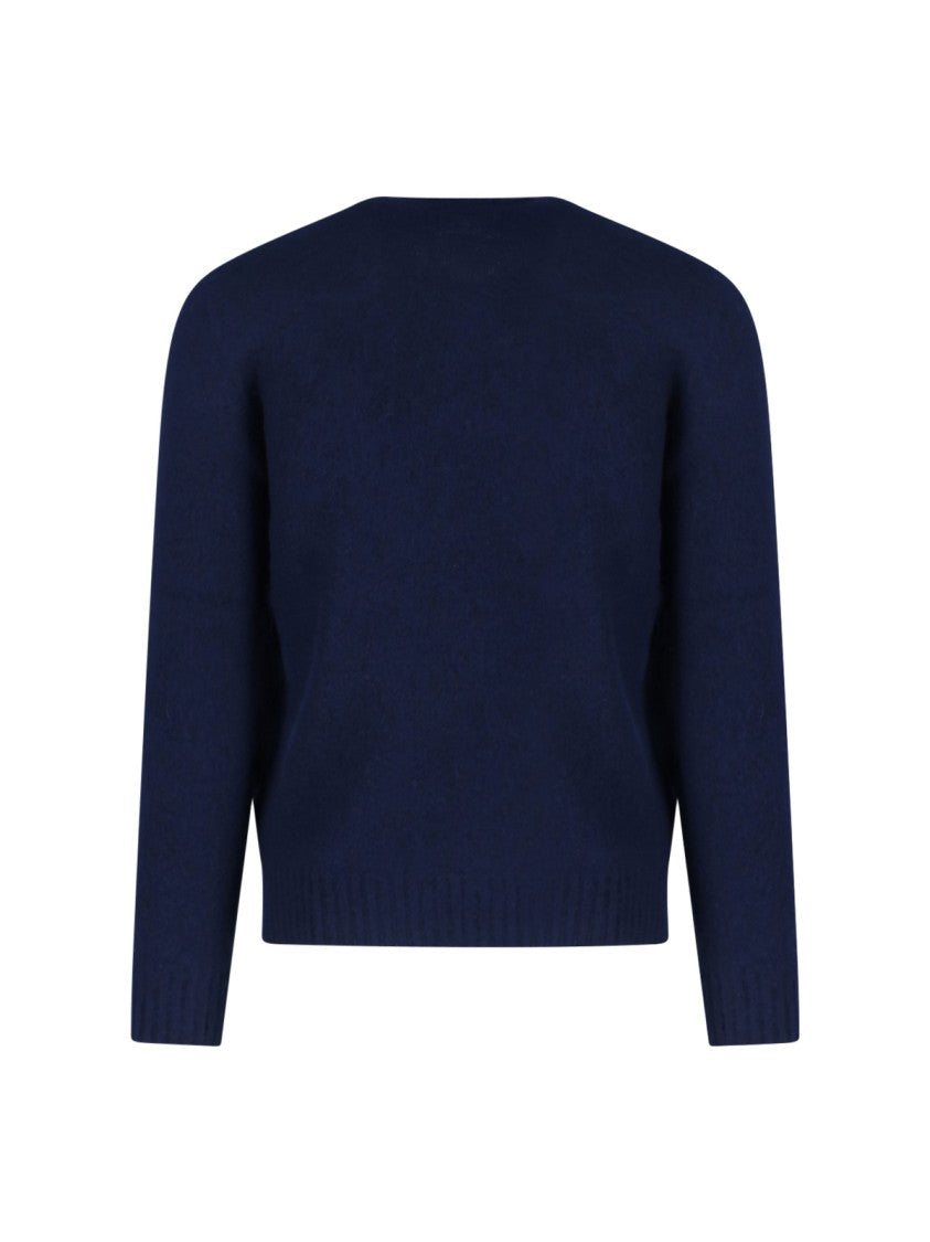 Drumohr Navy Blue Wool Sweater With Ribbed Finishes