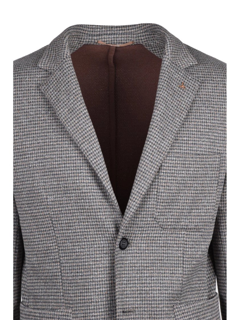 At.P.Co Wardrobe Grey/Beige Checkered Rounded Polyester-Blend Jacket