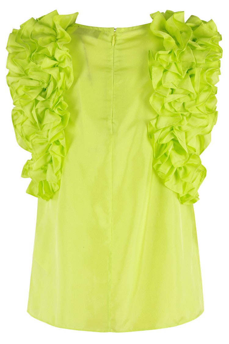 Essentiel Antwerp Ruffled Silk Top With Back Zip Closure