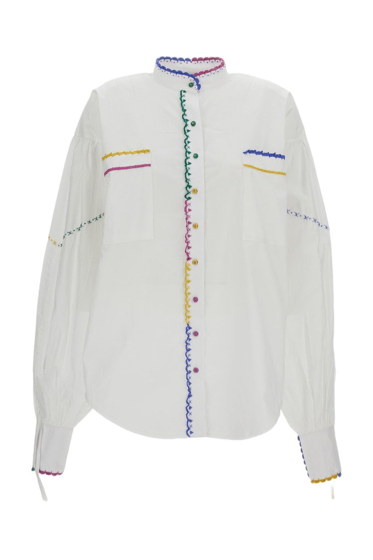 Estrafalario High Collar Long-Sleeved Shirt With Multicolor Embroidery