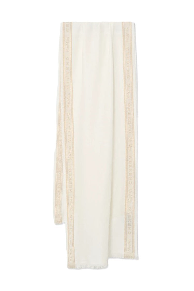Max Mara Long Creamy Scarf With Subtle Beige Borders