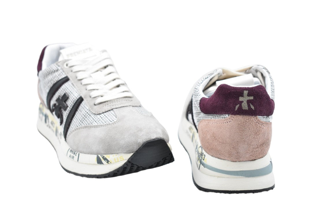 Premiata Glittery Grey Sneakers With Padded Collar