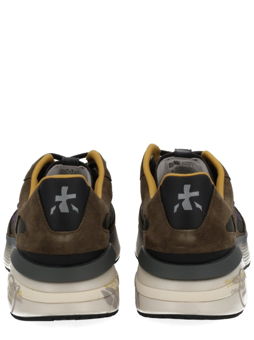 Premiata Dark Olive Moerun Suede Overlay Layered Sneakers