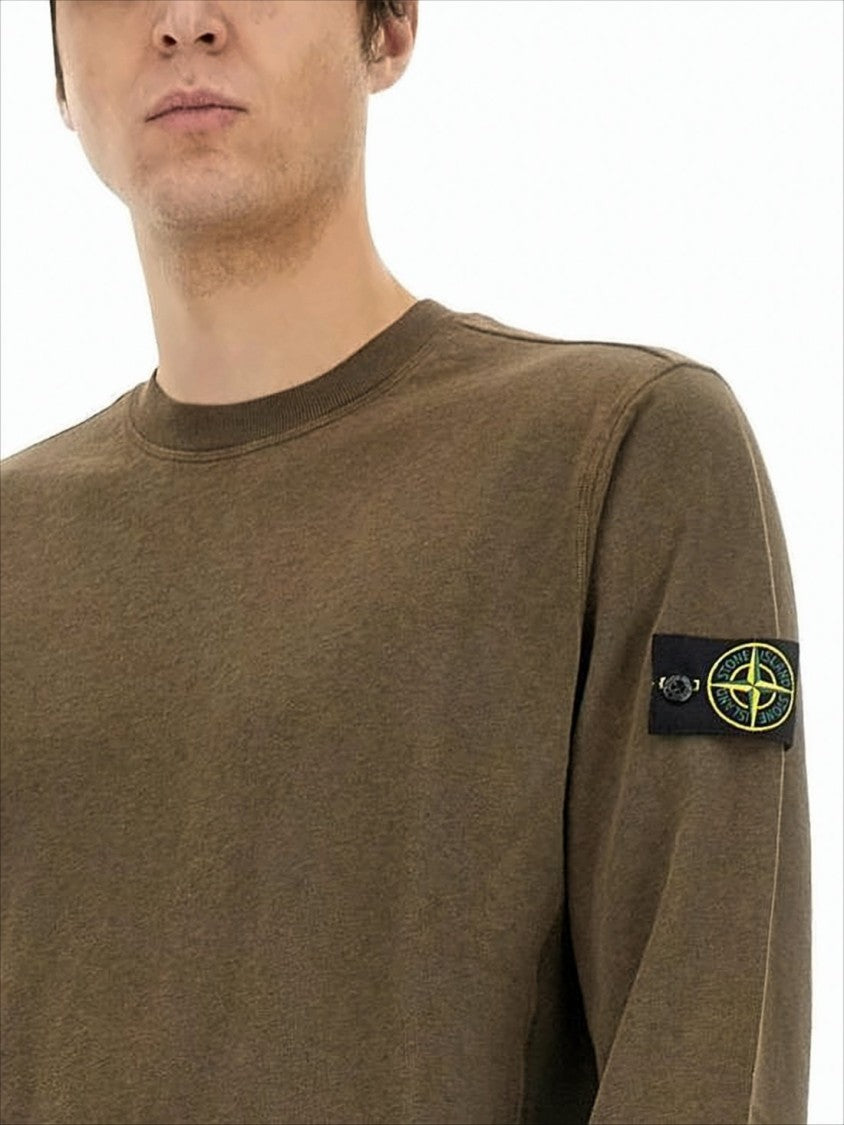 Stone Island Olive Green Long-Sleeve Sweatshirt With Ribbed Cuffs And Compass Patch