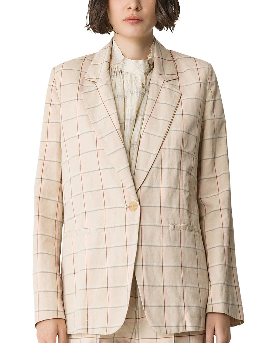 Forte Forte Organic Tartan Boxy Jacket With Notched Lapels