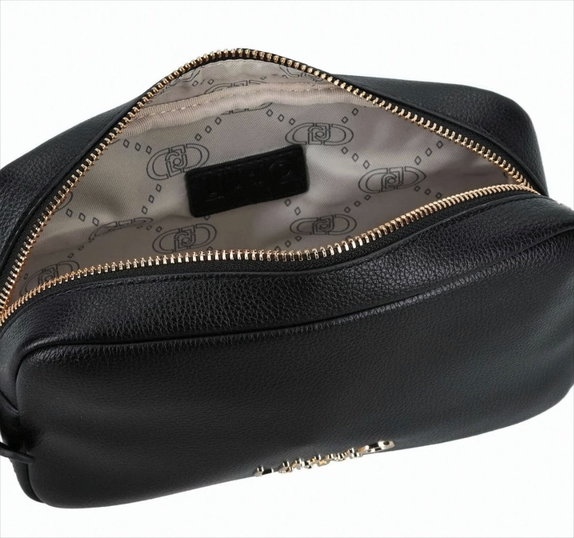 Liu Jo Compact Black Shoulder Bag With Drummed-Effect Texture