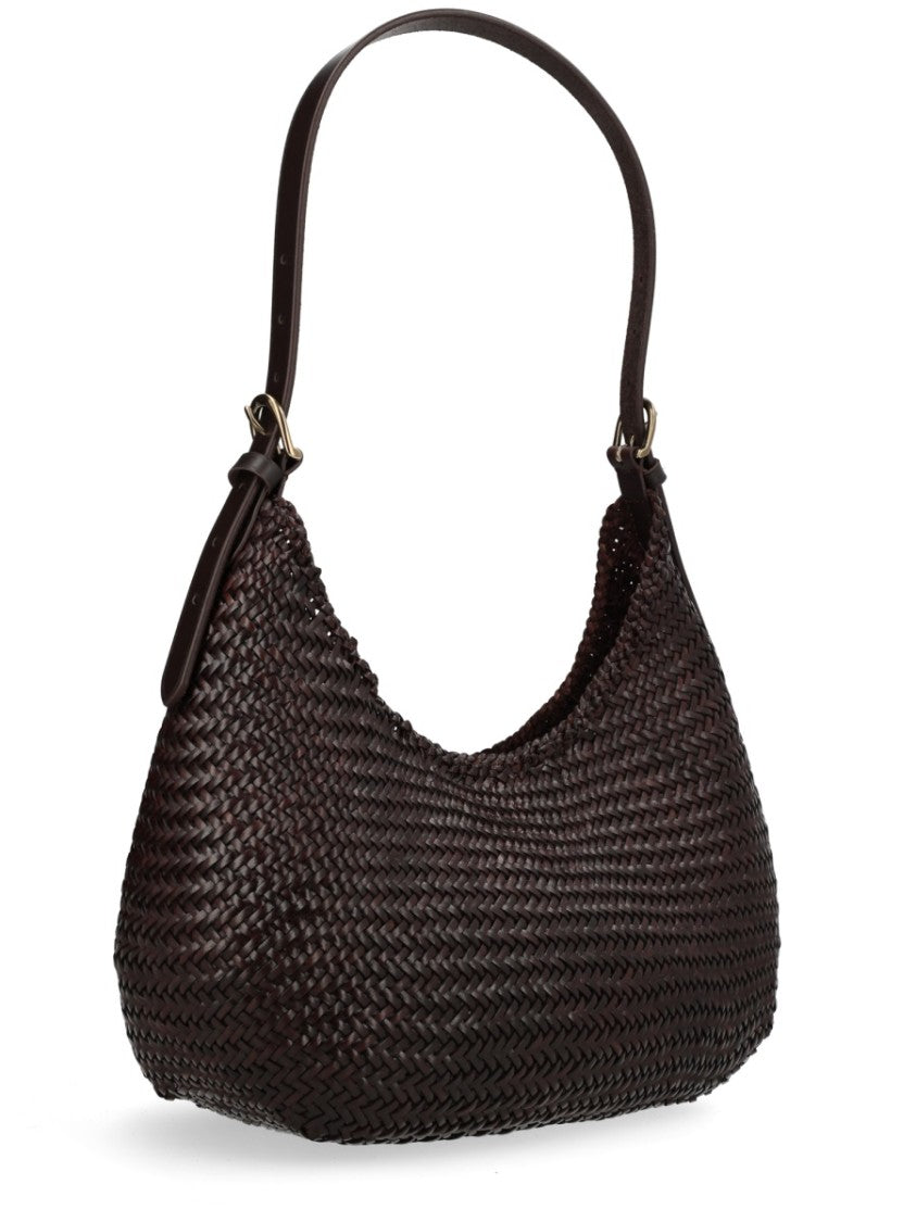 Dragon Diffusion Neutrals Half Moon Woven Leather Shoulder Bag