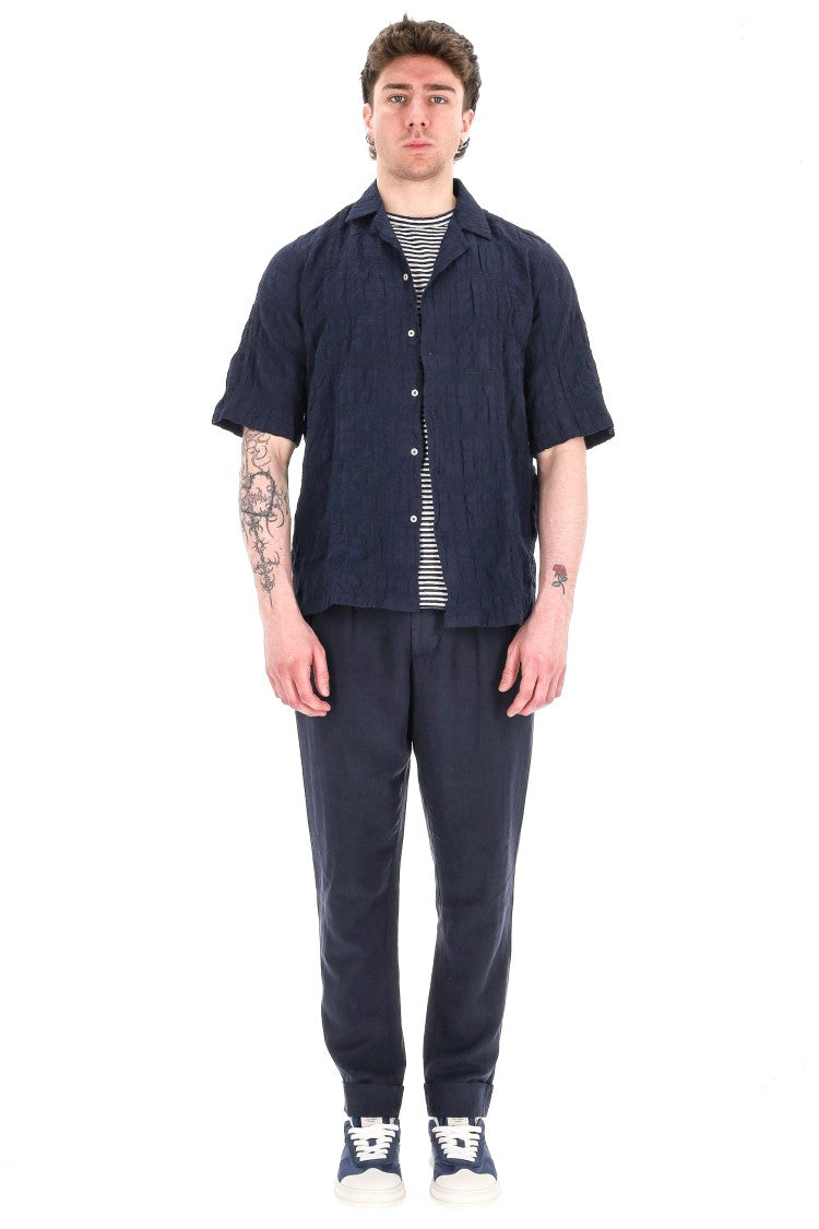 Officine Generale Textured Cotton Short Sleeve Shirt