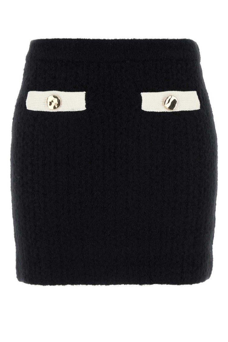 Self-Portrait Black Stretch Alpaca Blend Mini Skirt
