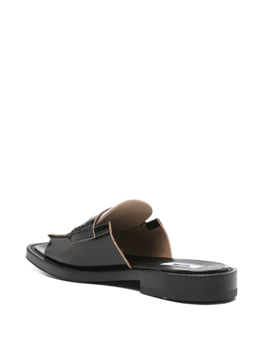 Moschino Black Silk And Nylon Open Sandals