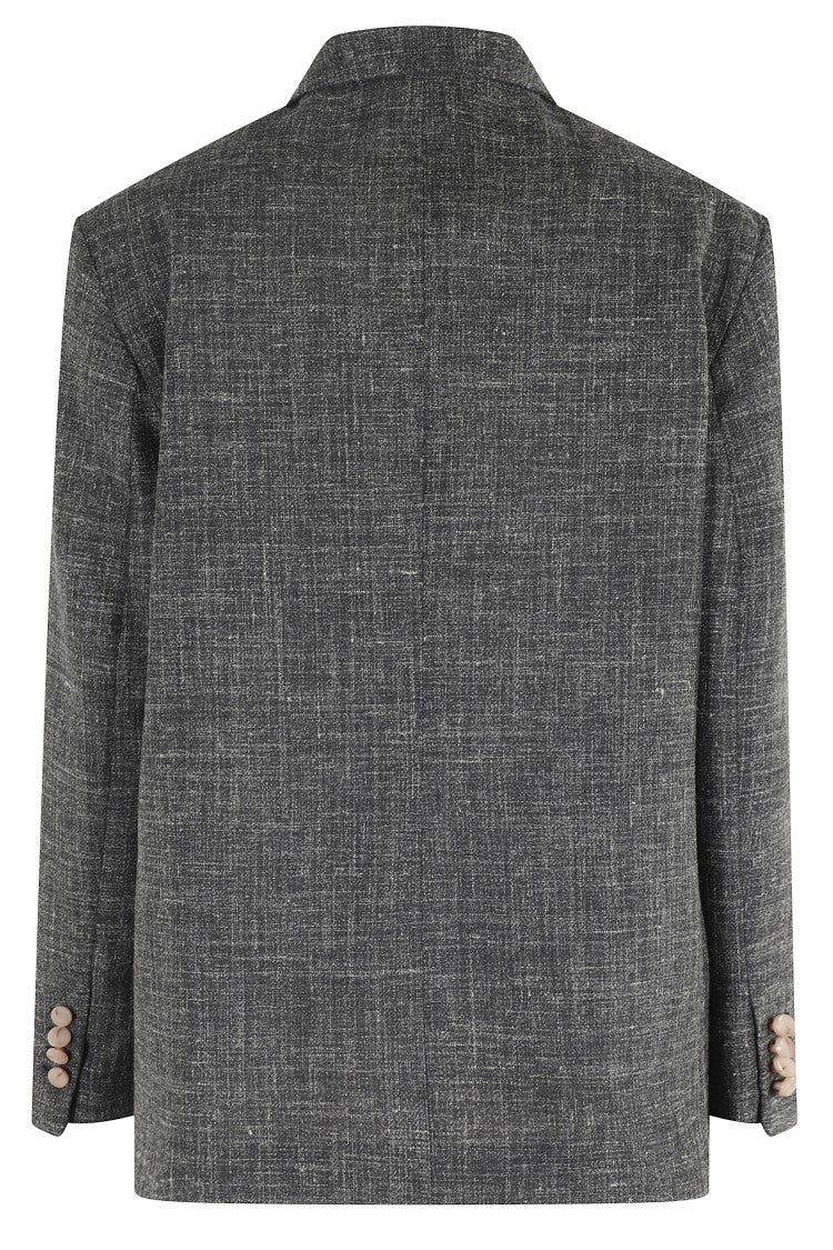 Alysi Mono-Breasted Charcoal Blazer With Textured Graniglia Fabric