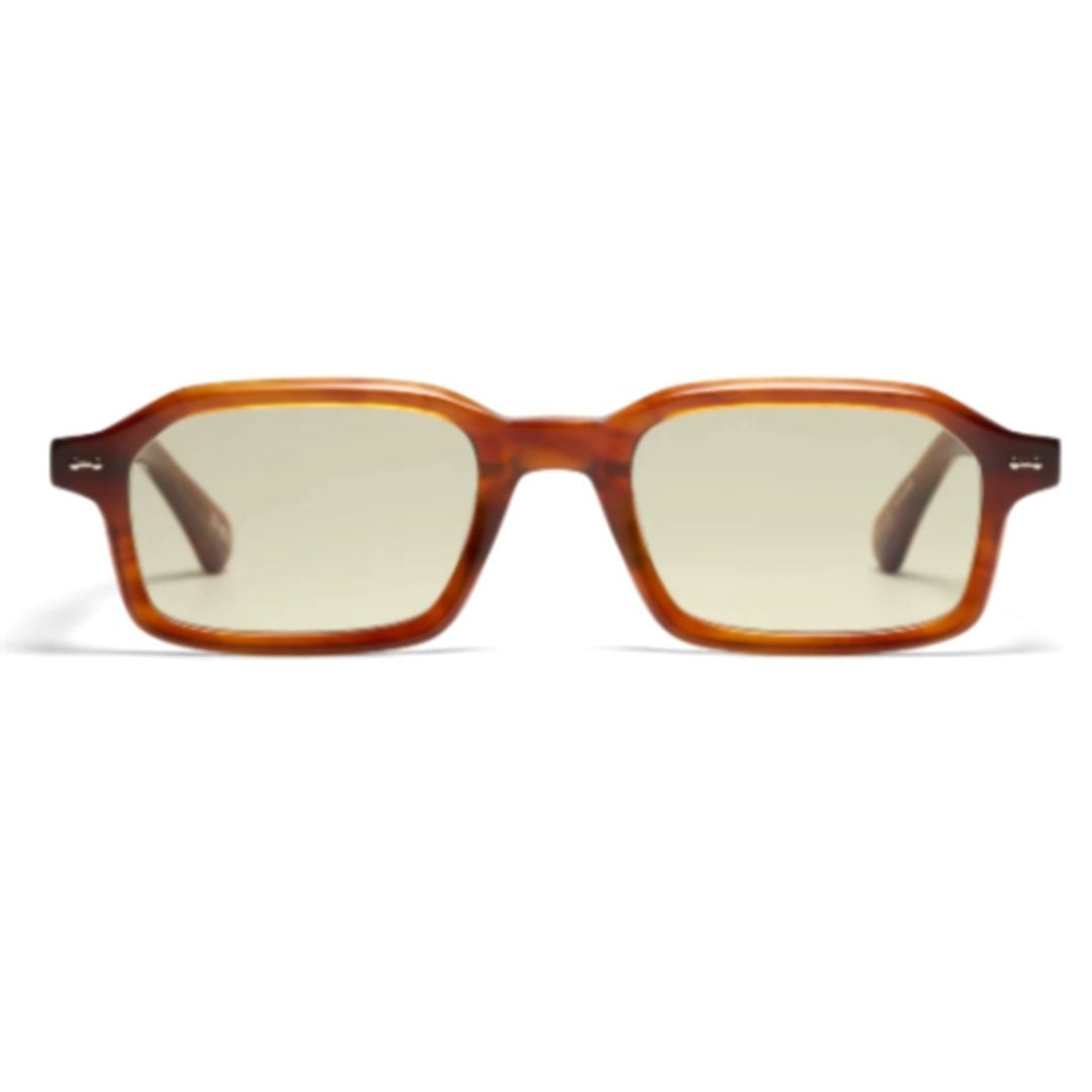 Peter And May Pam Translucent Amber Acetate Rectangular Sunglasses With Silver Accents