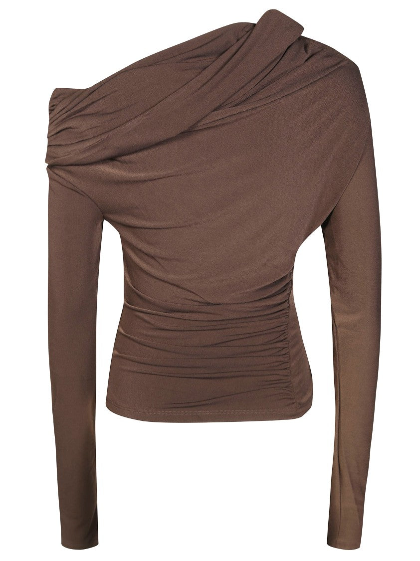 The Andamane Asymmetrical Off-Shoulder Brown Top