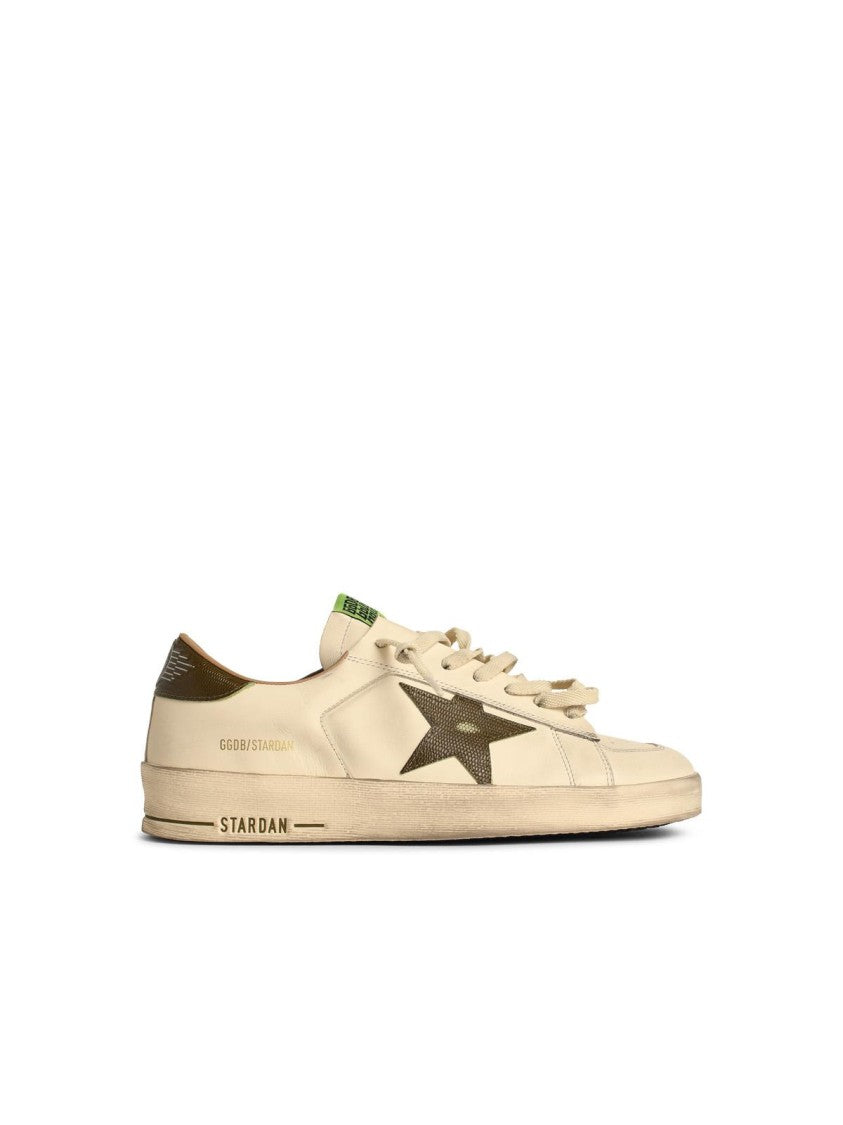 Golden Goose Stardan' White Leather Sneakers With Green Star