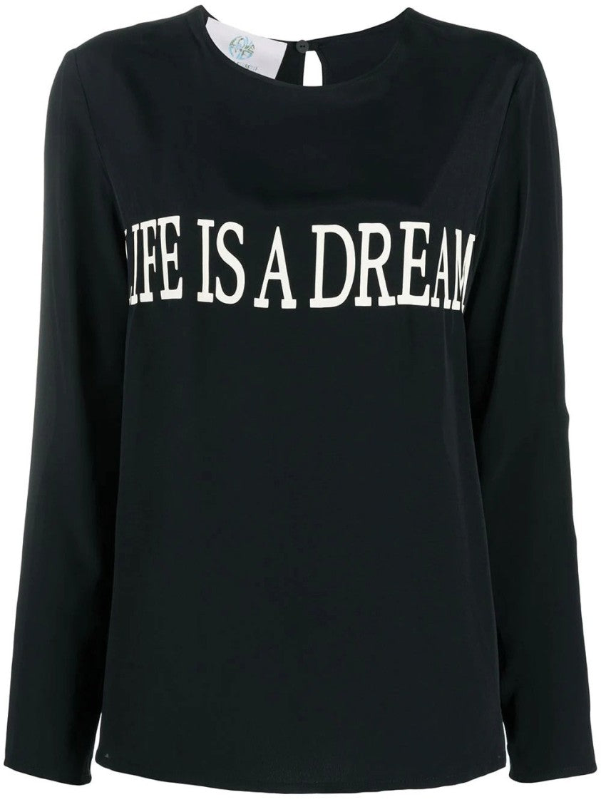 Alberta Ferretti Long-Sleeved Relaxed Fit Top With Bold Slogan Detail