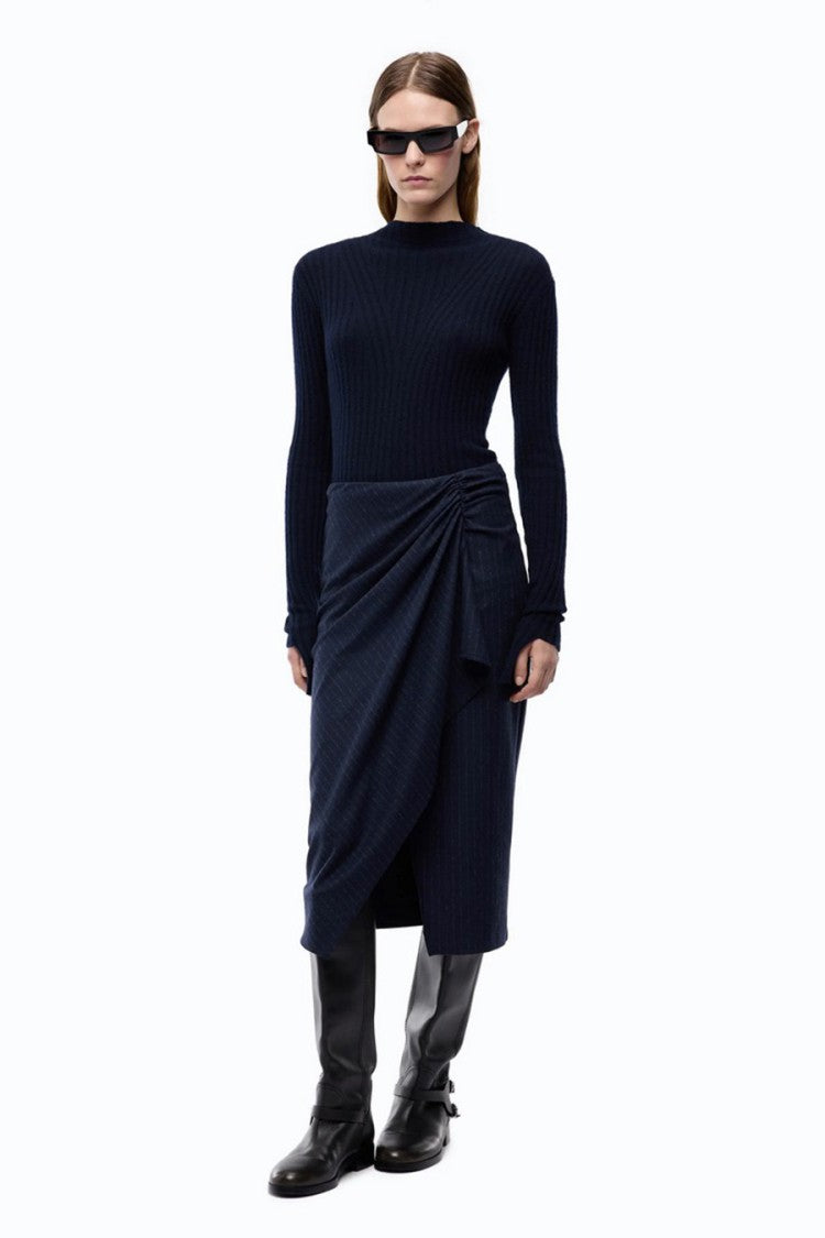 Pinko Black Polyester-Wool Blend Contrast-Skirt Sweater Dress