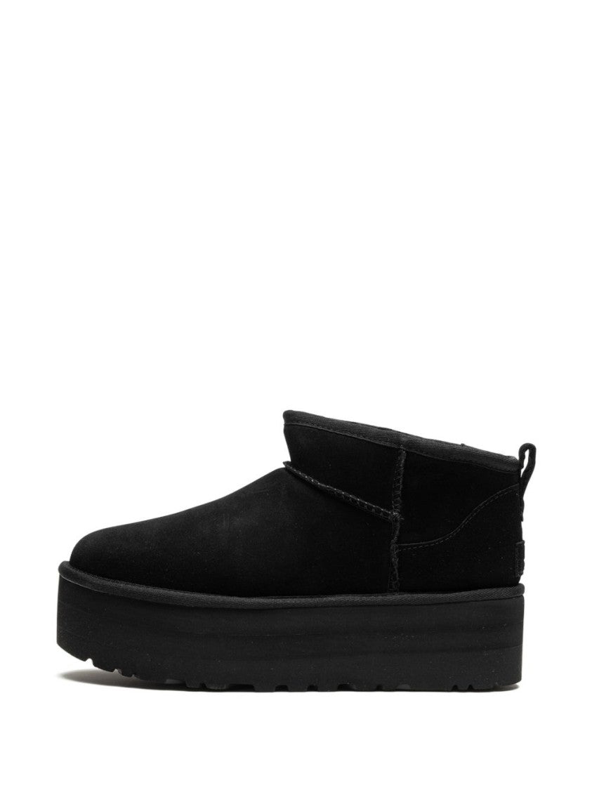 Ugg Ankle-Length Black Suede Slip-On Boots With Platform Sole