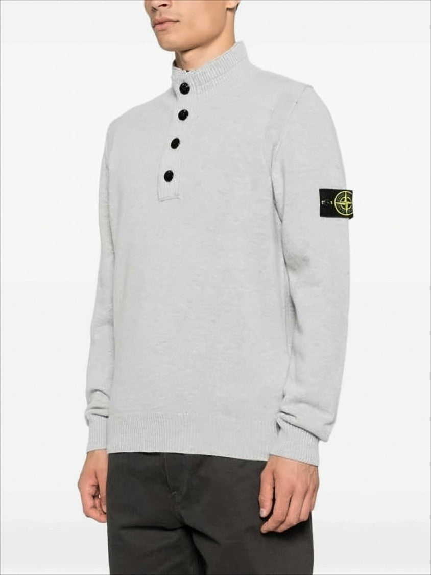 Stone Island Knitted Turtleneck Sweater With Ribbed Texture And Buttoned Placket