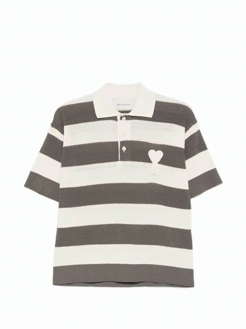 Ami Paris Multicolour Wide Horizontal Striped Cotton Polo
