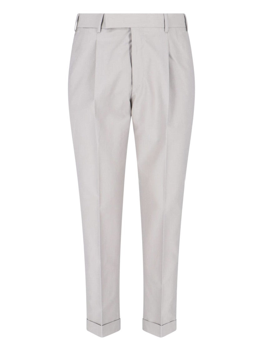 Pt Torino Grey Tailored Pleated Virgin Wool Trousers