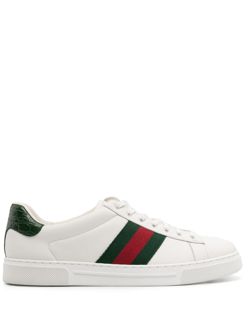 Gucci Panelled White Leather Sneakers With Signature Web Detailing
