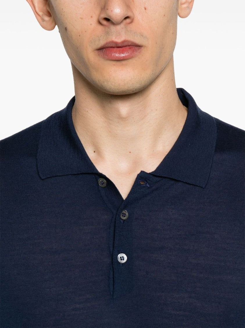 Corneliani Tailored Polo Sweater In Blue Virgin Wool