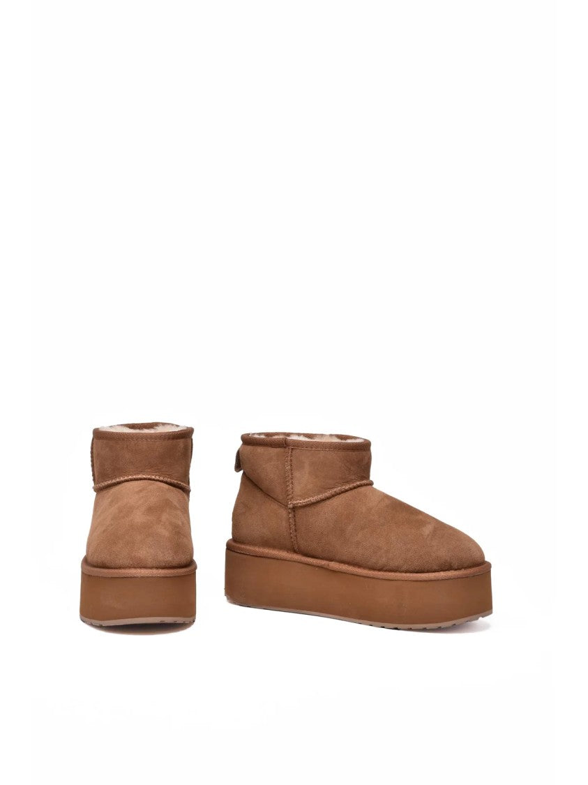 Emu Australia Brown Leather Fur Stinger Micro Flatform Ankle Boots